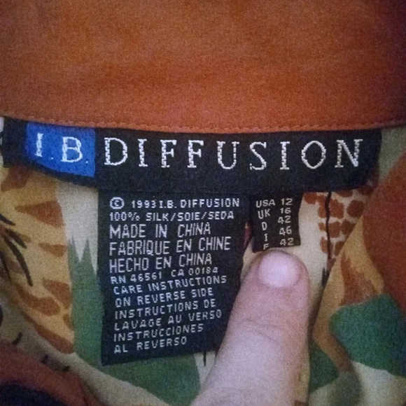 I.B. Diffusion Baroque Style Beaded Collar Button Front Silk Safari Blouse Sz 12 - Picture 7 of 9